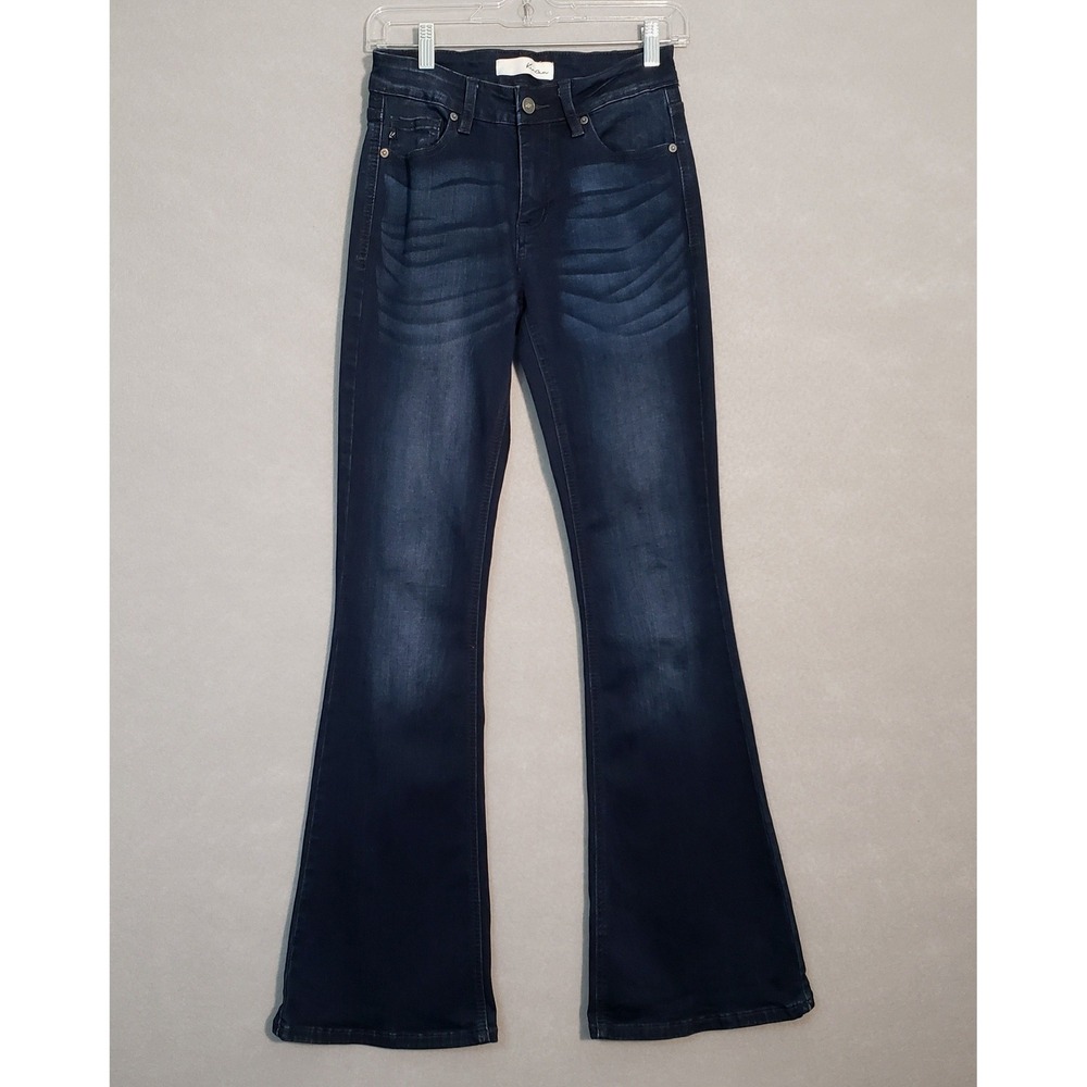 KanCan Dark Wash Flare Women's Small Jeans Tall Whiskered High Rise Denim - Picture 2 of 15